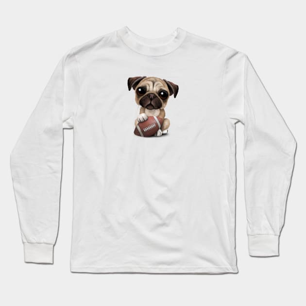 Cute Pug Puppy Dog Playing With Football Long Sleeve T-Shirt by jeffbartels